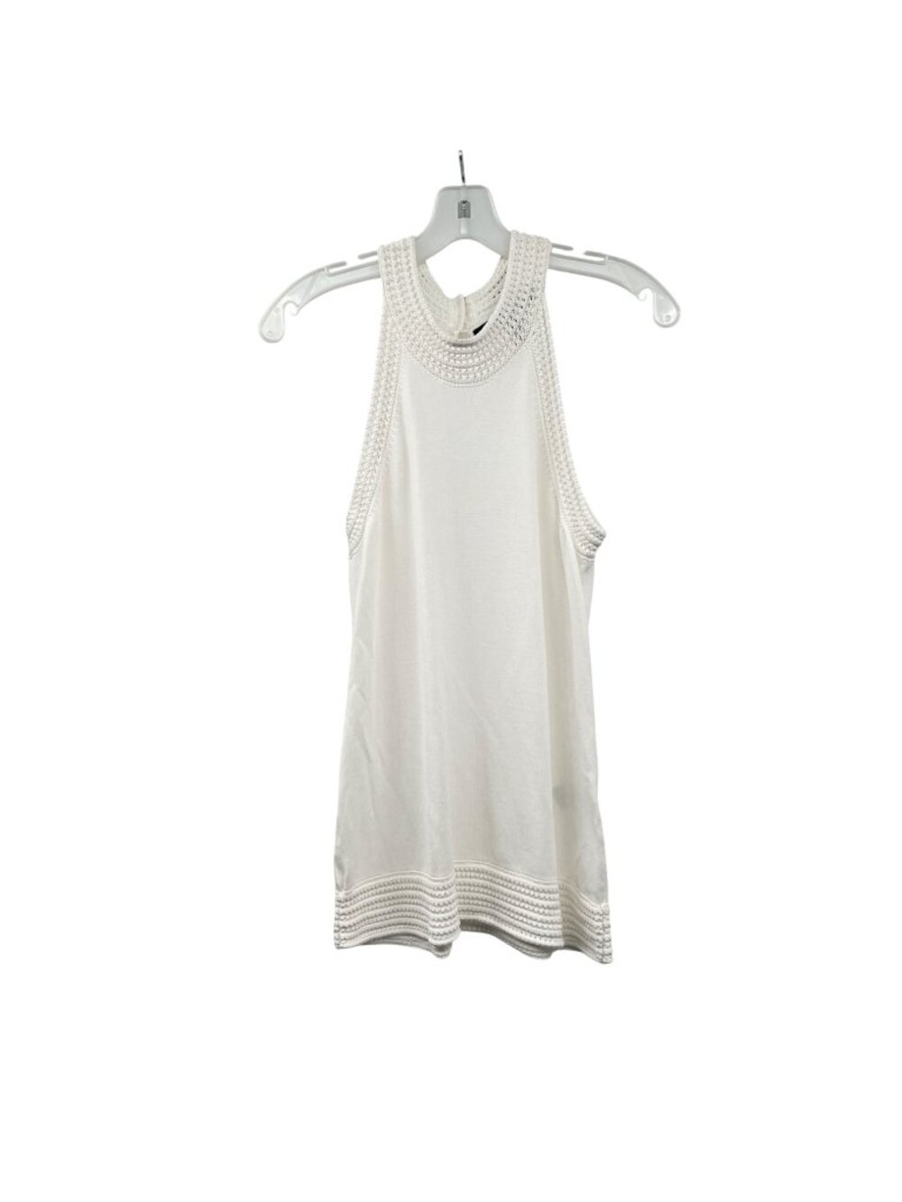 WHBM Women's Knit Halter Top Crochet Trim White Size Small Keyhole